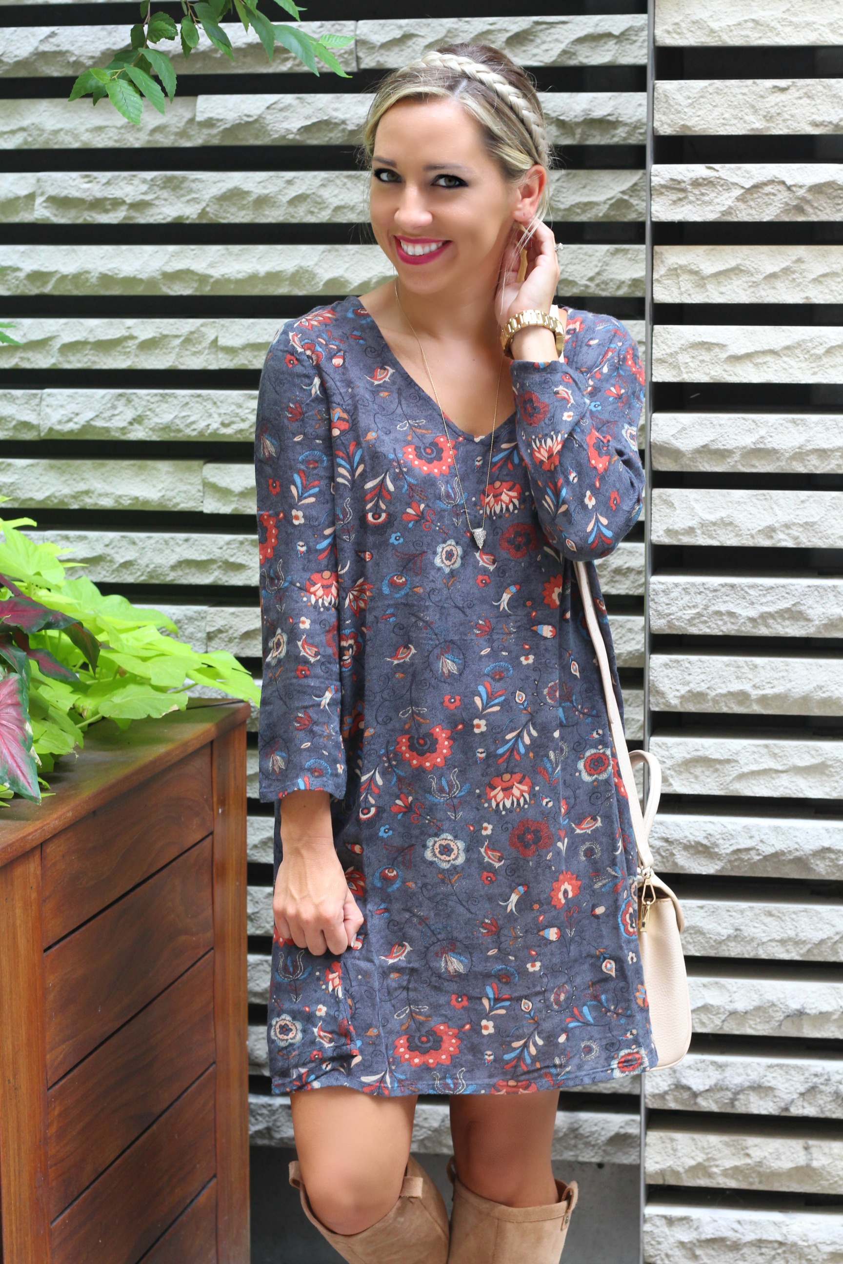 floral dress and boots