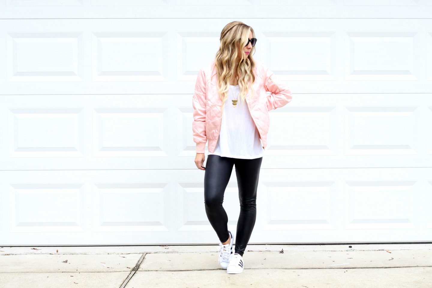 Pink Bomber Jacket & Leather Leggings - According to Blaire