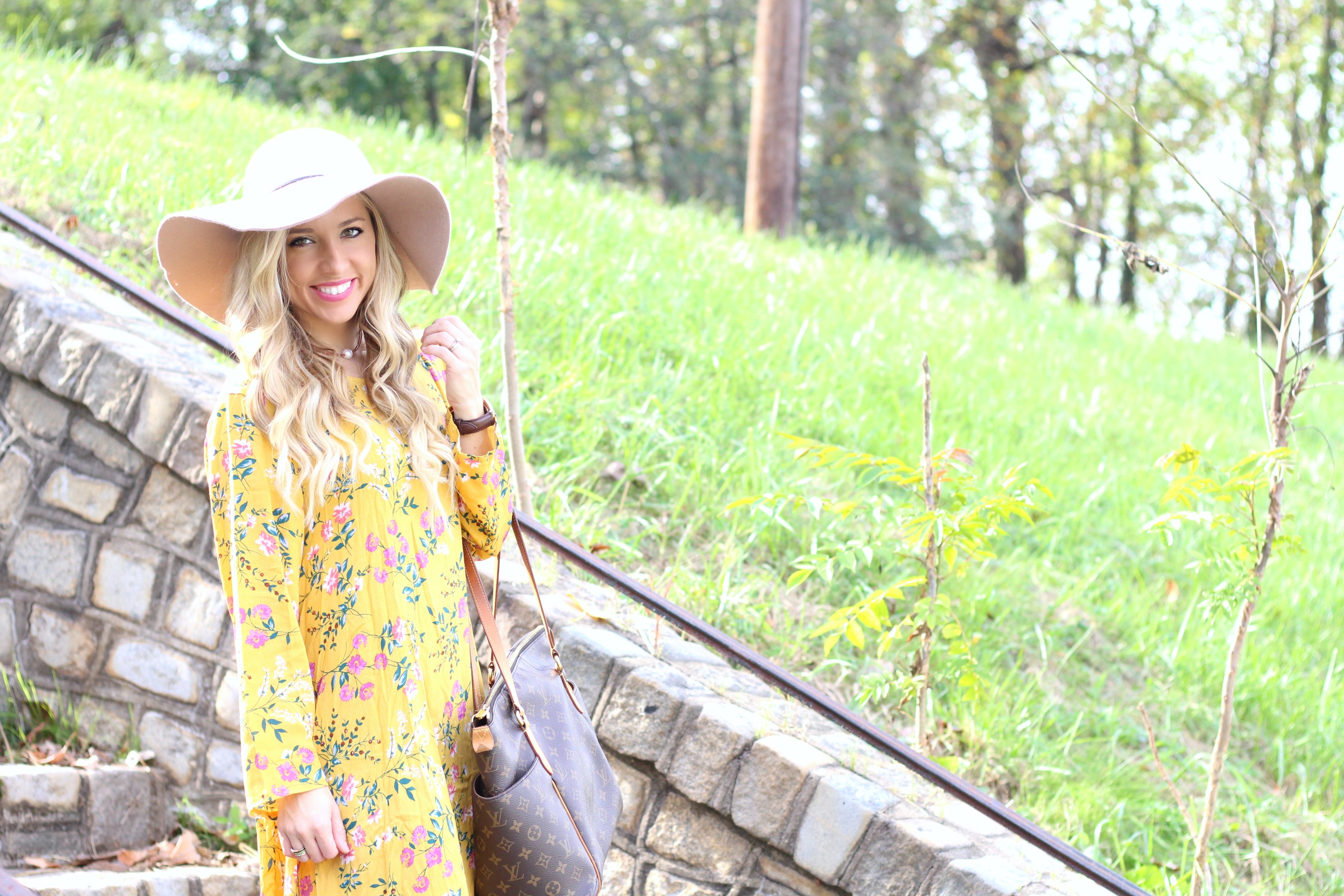 Yellow Floral Dress & Tory Burch Riding Boots - According to Blaire