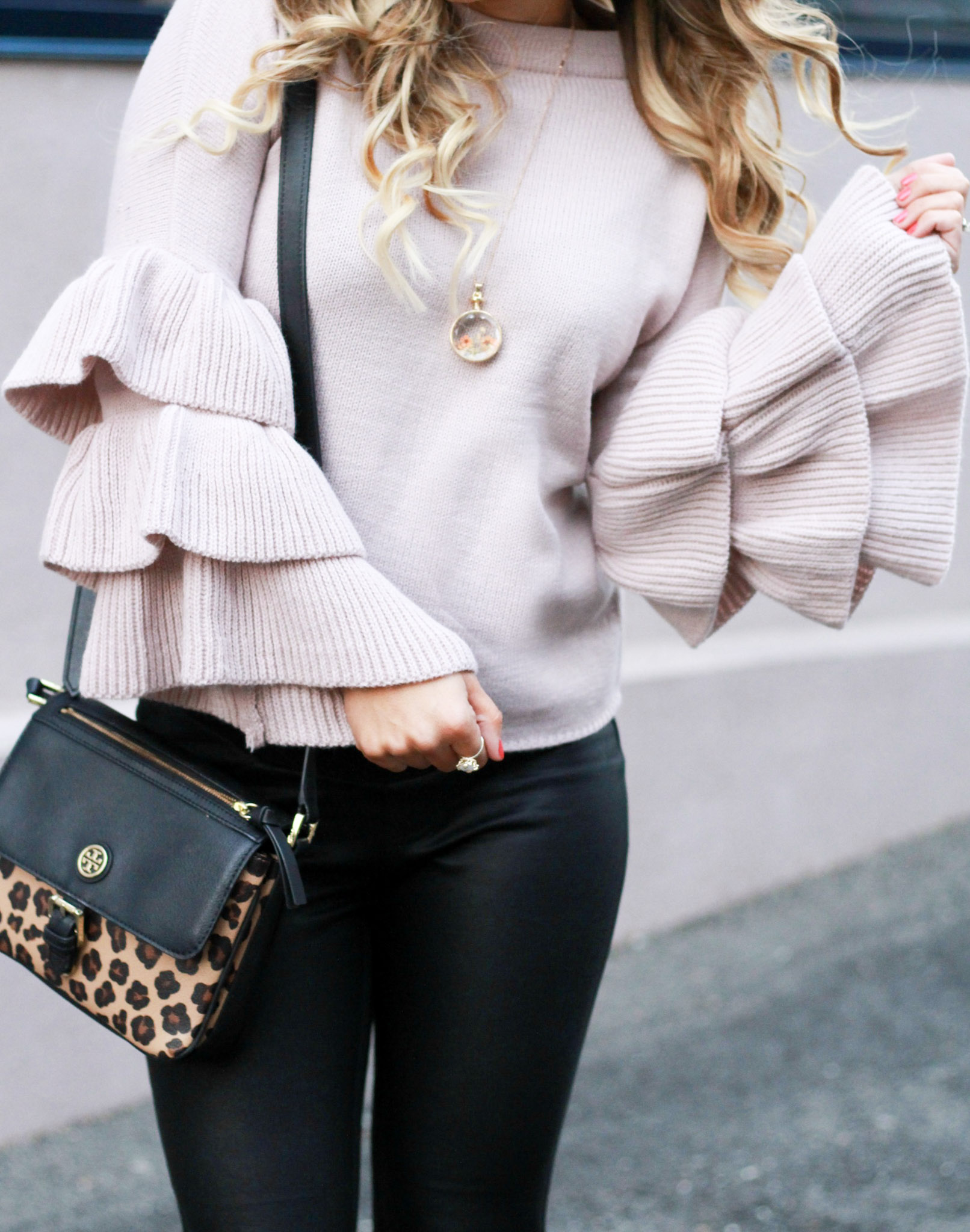 Ruffle Sleeve Sweater & the Perfect Leather Leggings (under $50 ...